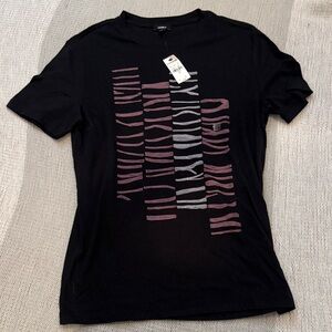 NWT Express Graphic Tee Black Pink Stitch Design XS